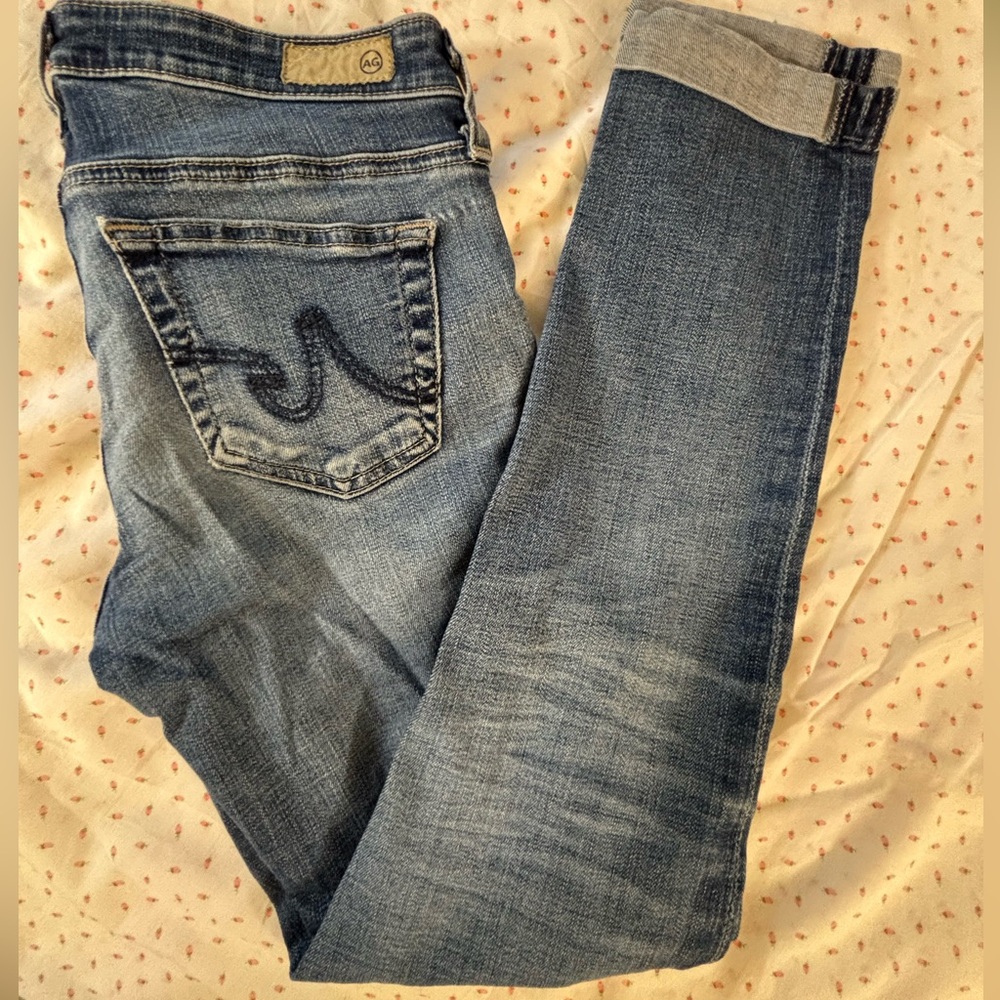 AG Adriano Goldschmied Distressed Medium Blue Bodycon Skinny Jeans